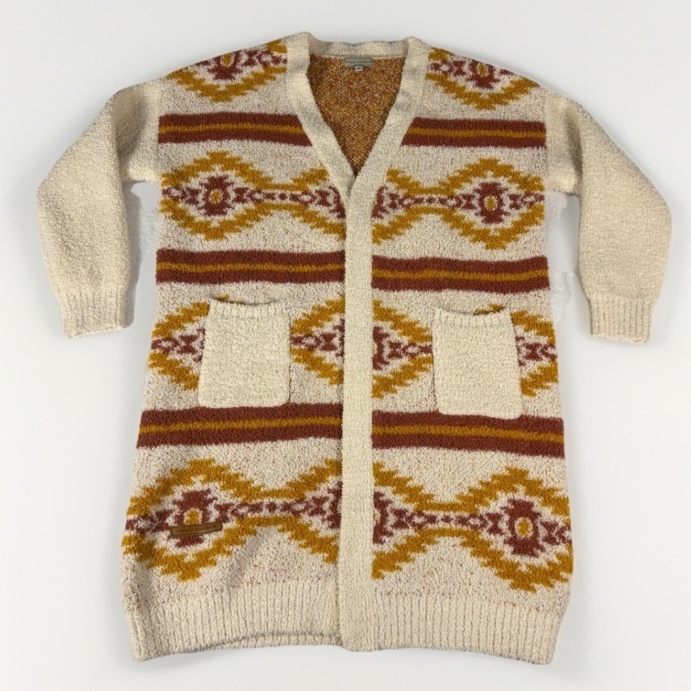 Simply Southern Cardigan Womens Small Cream Aztec Southwestern Popcorn Knit Boho